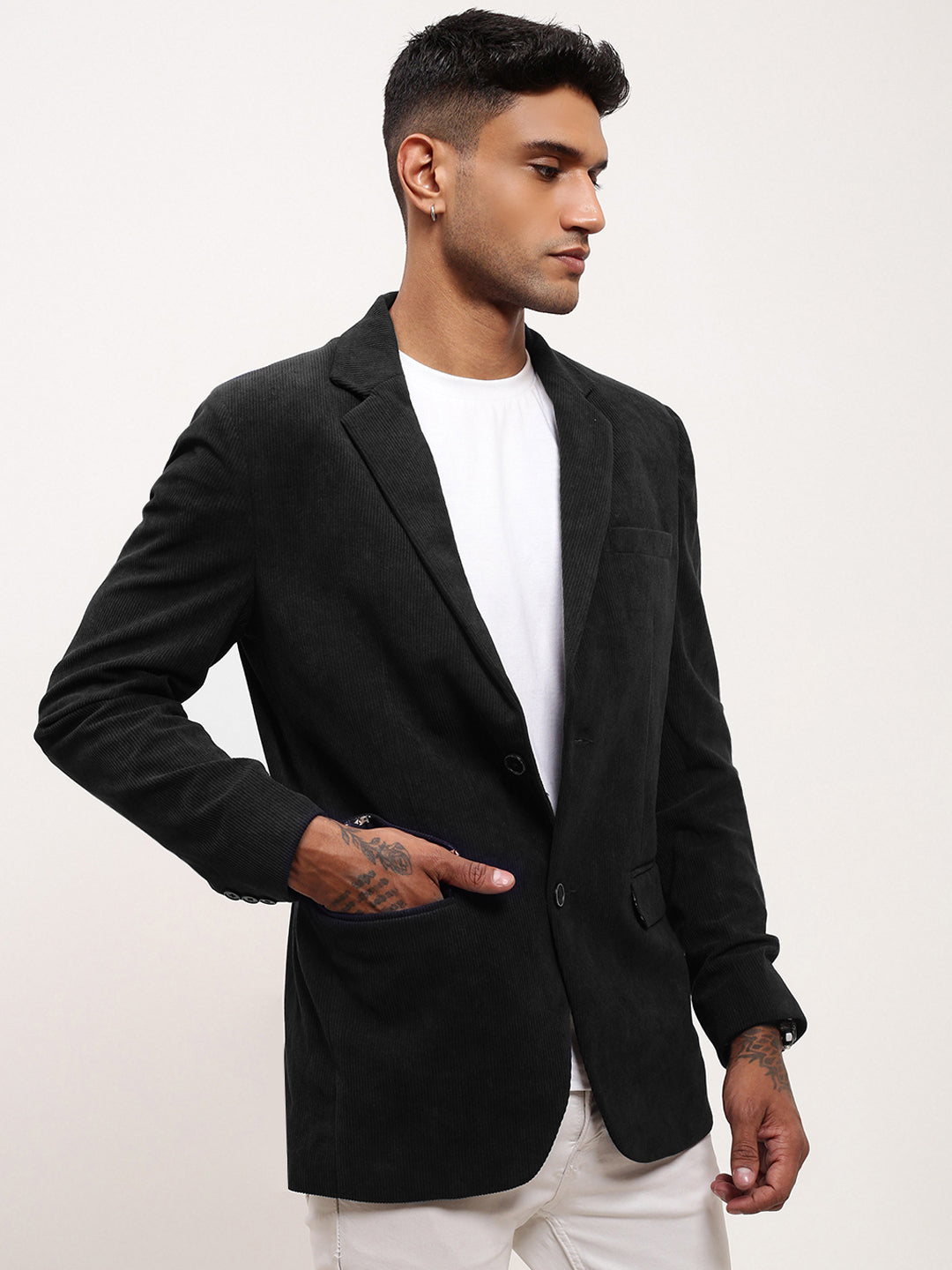 Men Black Solid Single Breasted Blazer