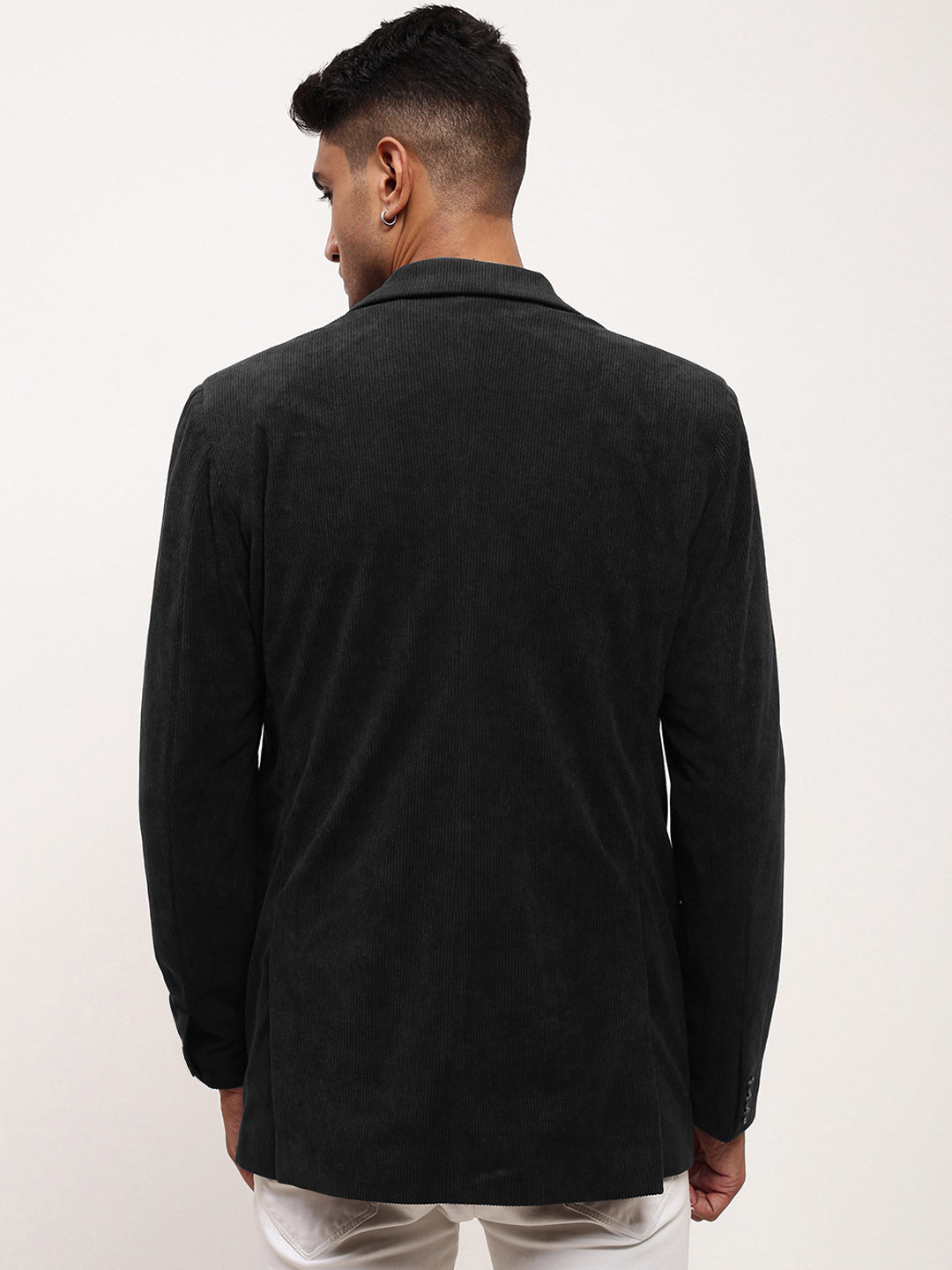 Men Black Solid Single Breasted Blazer