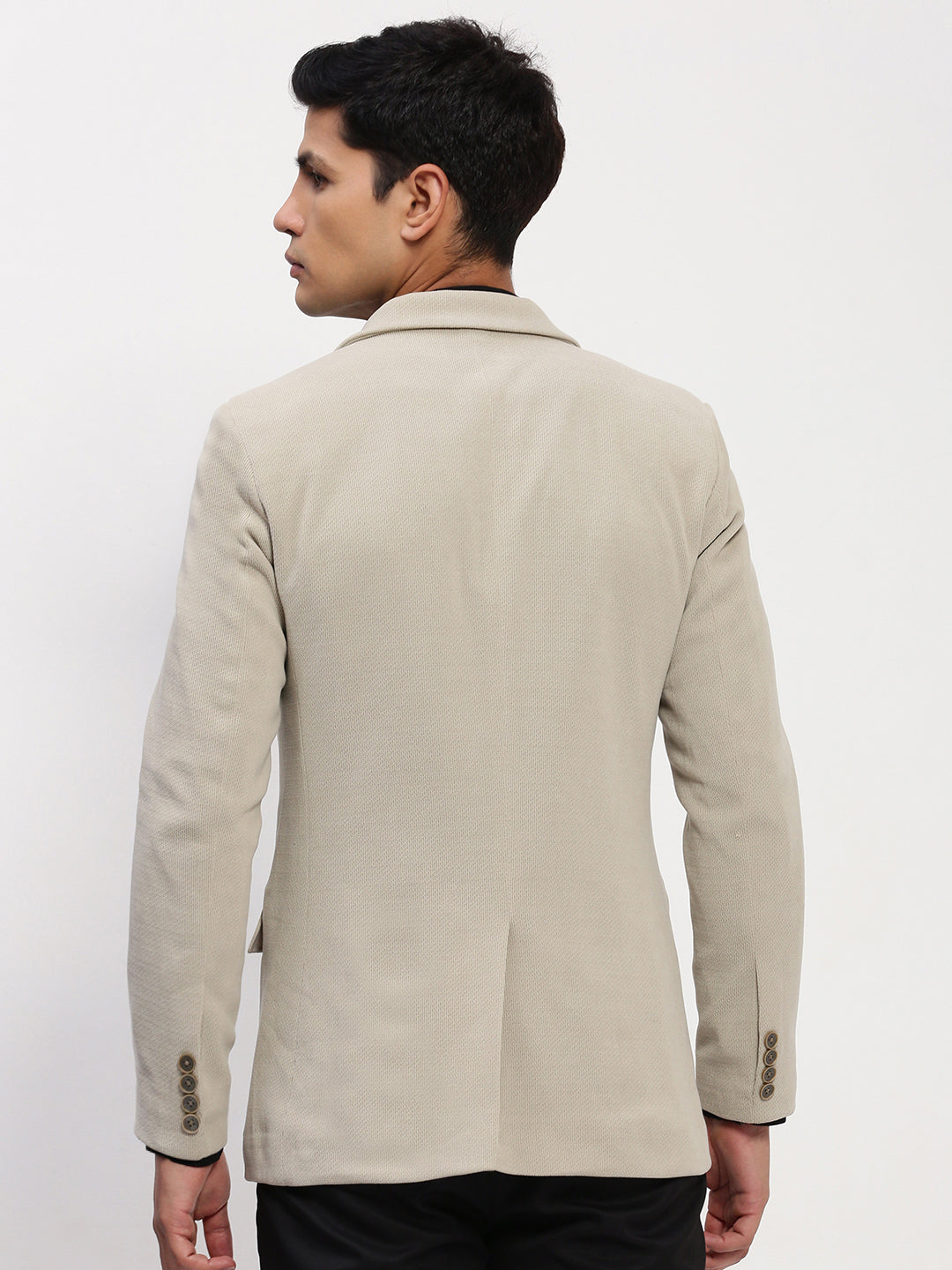 Men Cream Solid Single Breasted Blazer