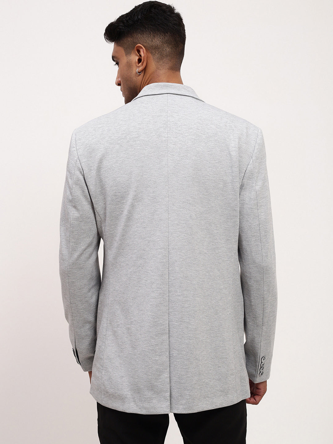 Men Grey Solid Single Breasted Blazer