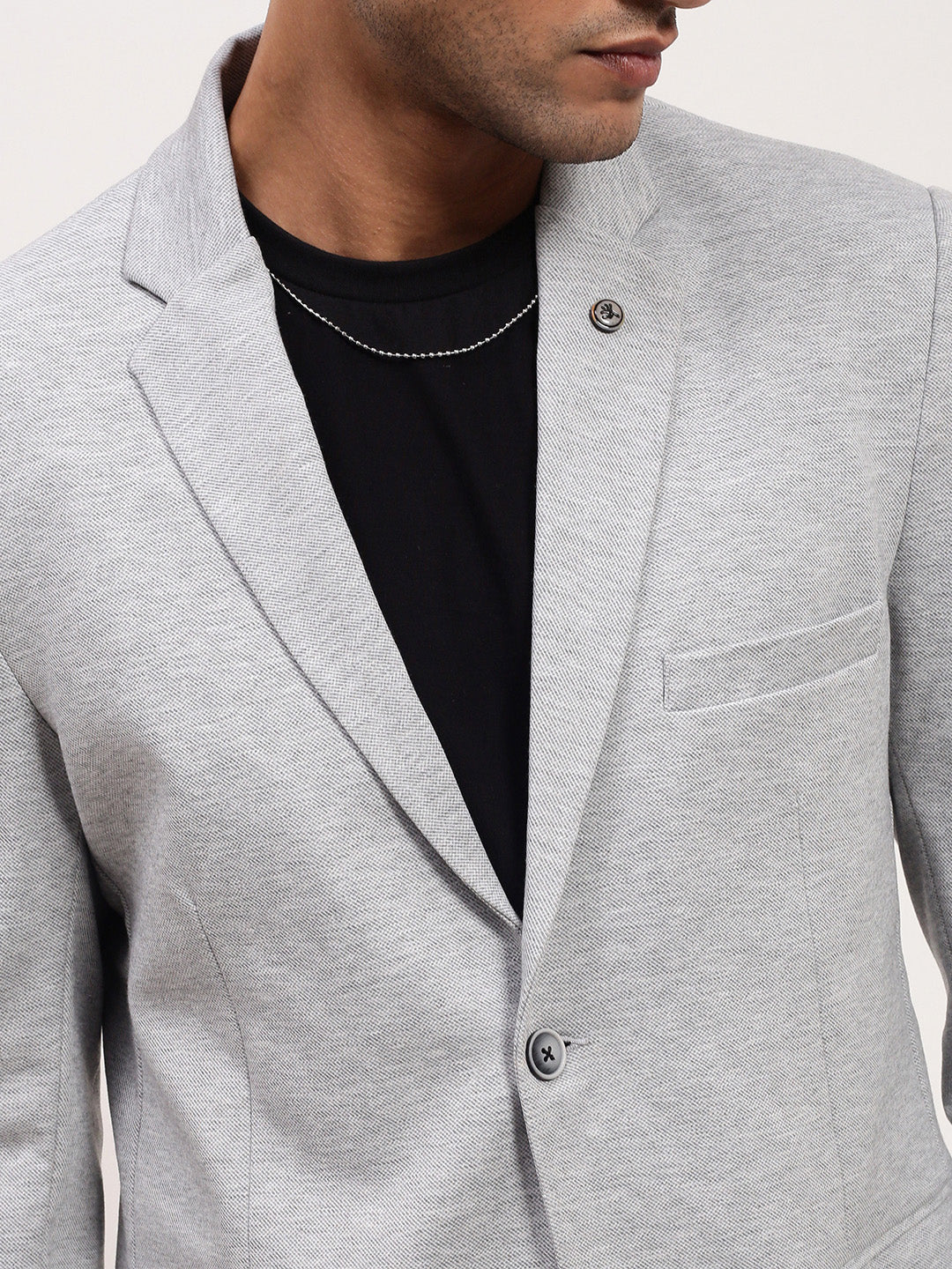 Men Grey Solid Single Breasted Blazer