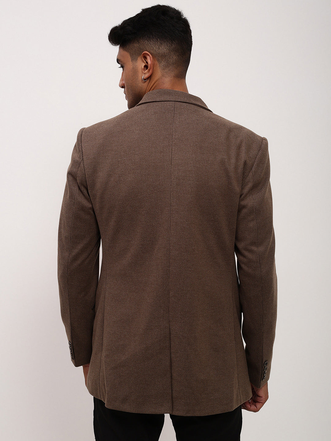 Men Brown Solid Single Breasted Blazer