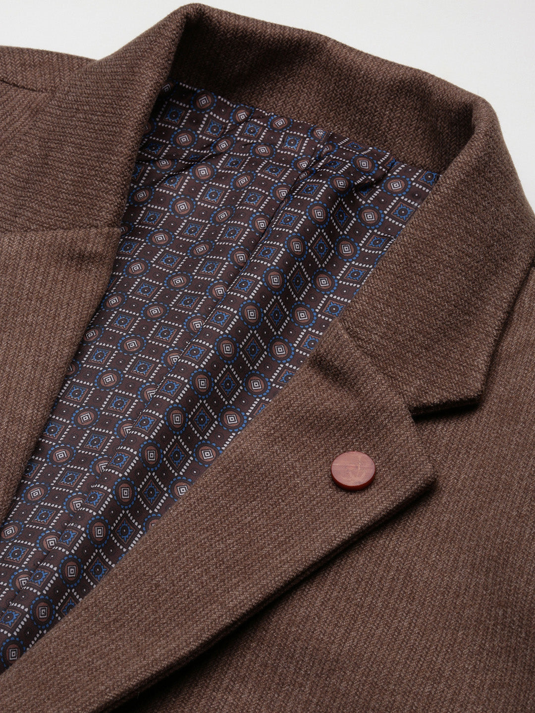 Men Brown Solid Single Breasted Blazer