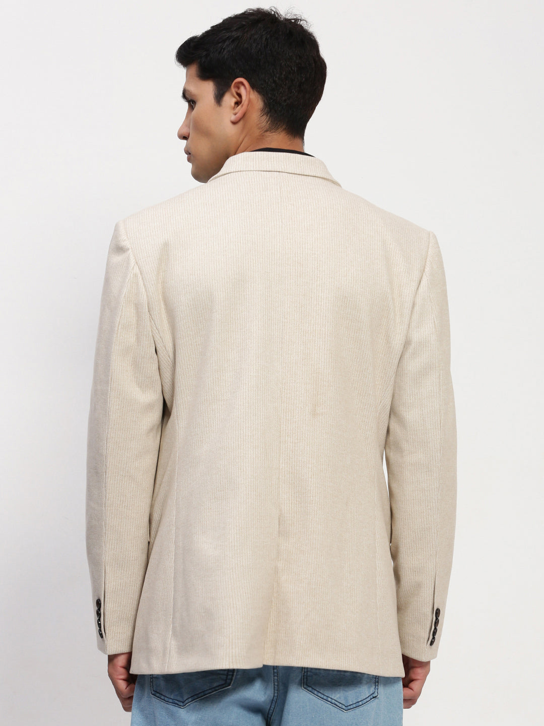 Men Cream Solid Single Breasted Blazer