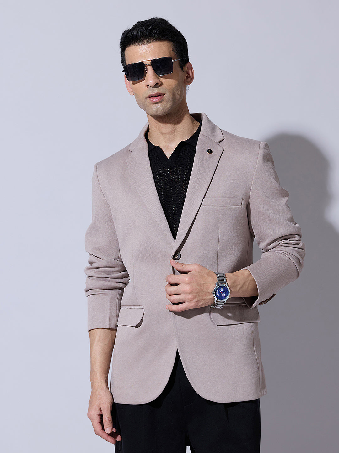 Men's Beige Single Breasted Tailored Fit Blazer