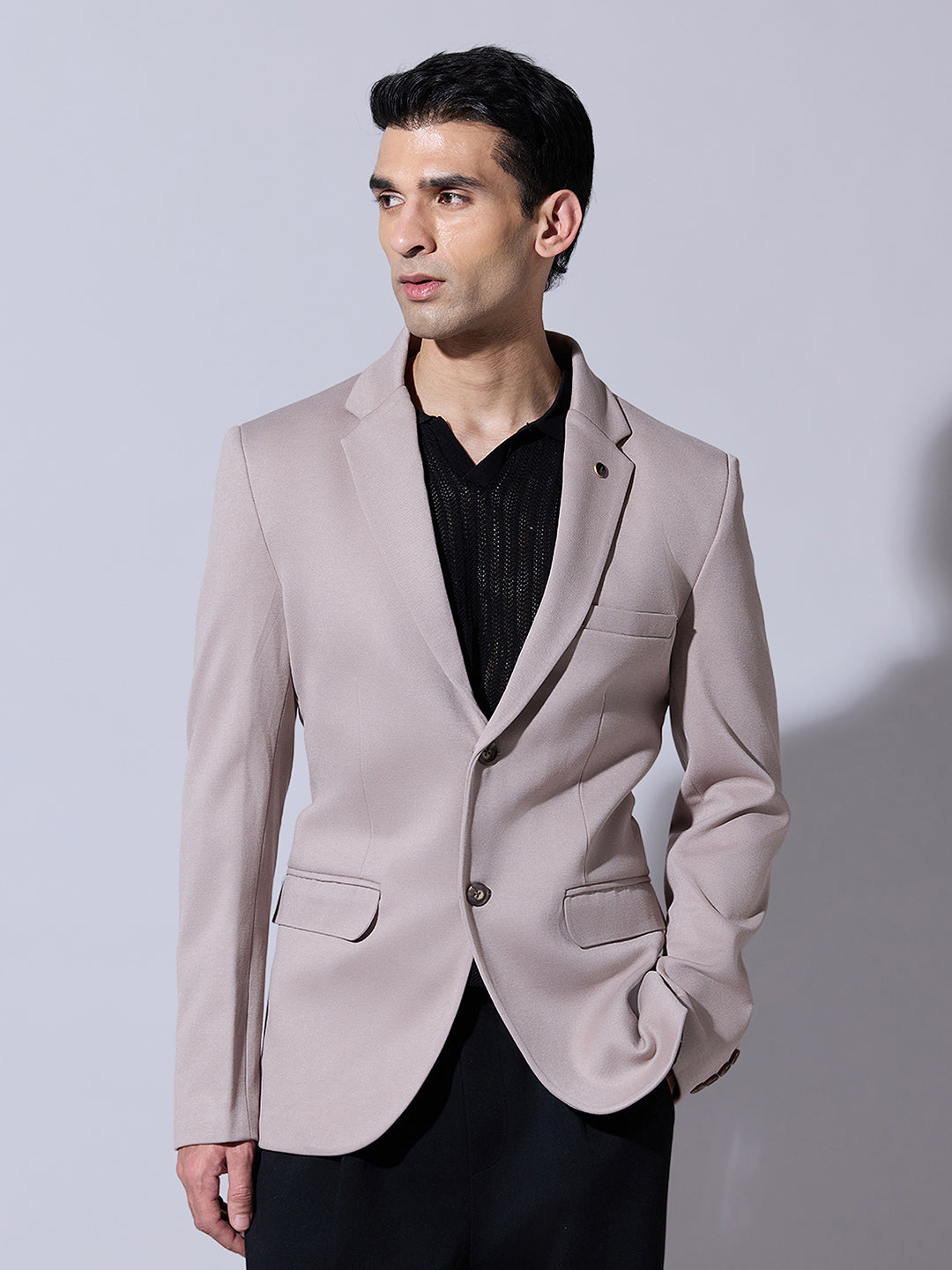 Men's Beige Single Breasted Tailored Fit Blazer