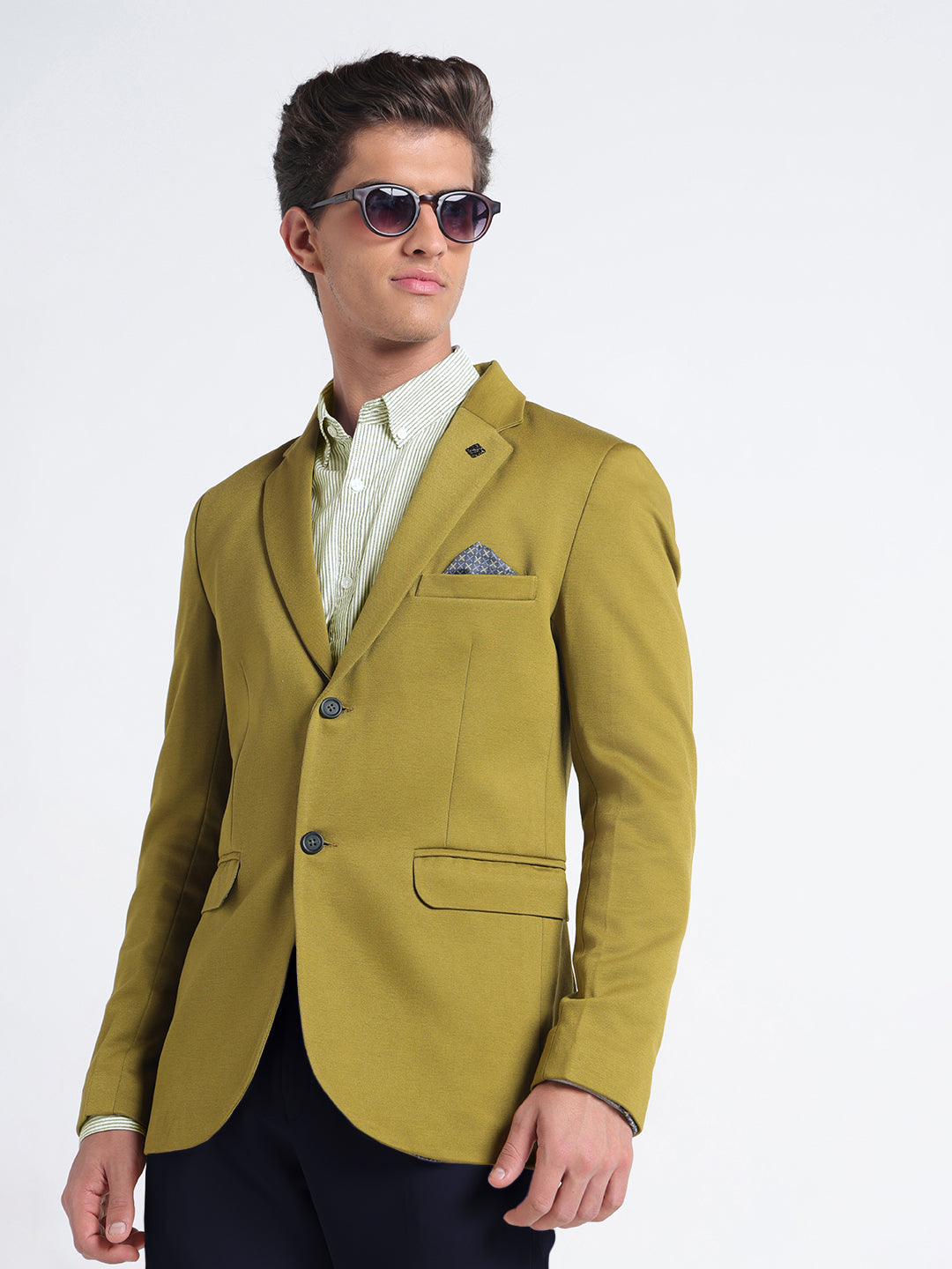 Men's Green Single Breasted Slim Fit Blazer