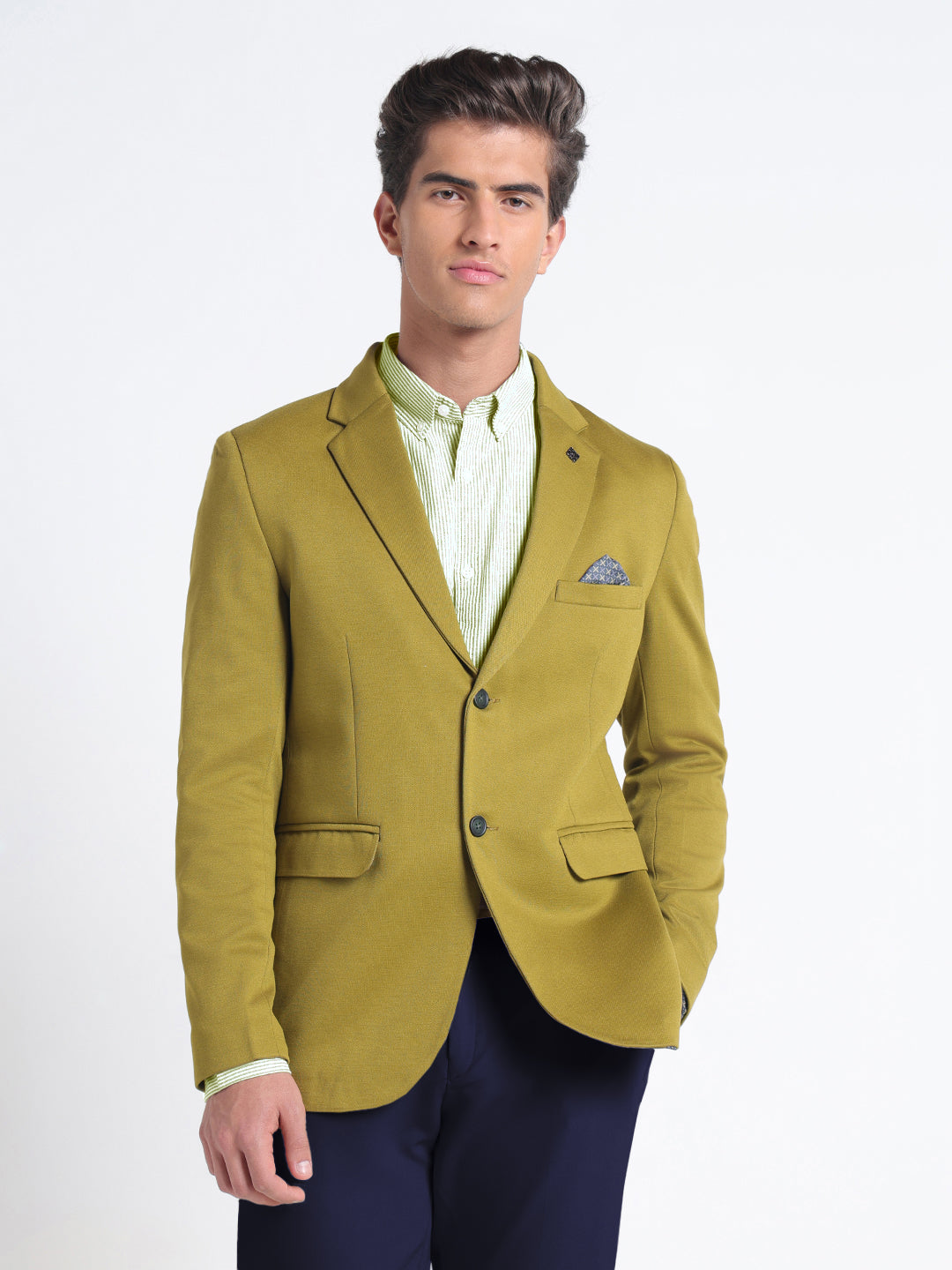 Men's Green Single Breasted Slim Fit Blazer