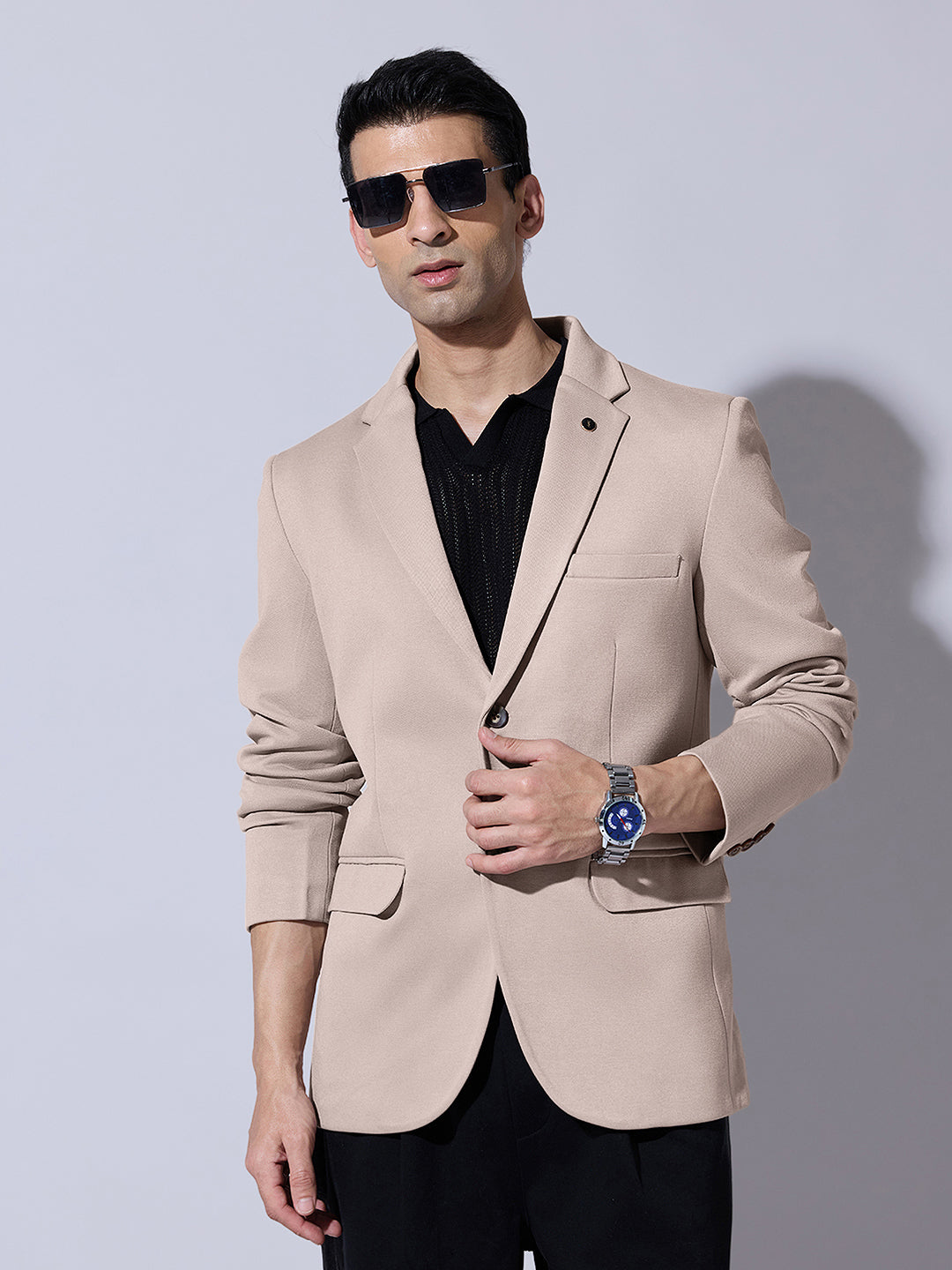 Men's Beige Single Breasted Tailored Fit Blazer