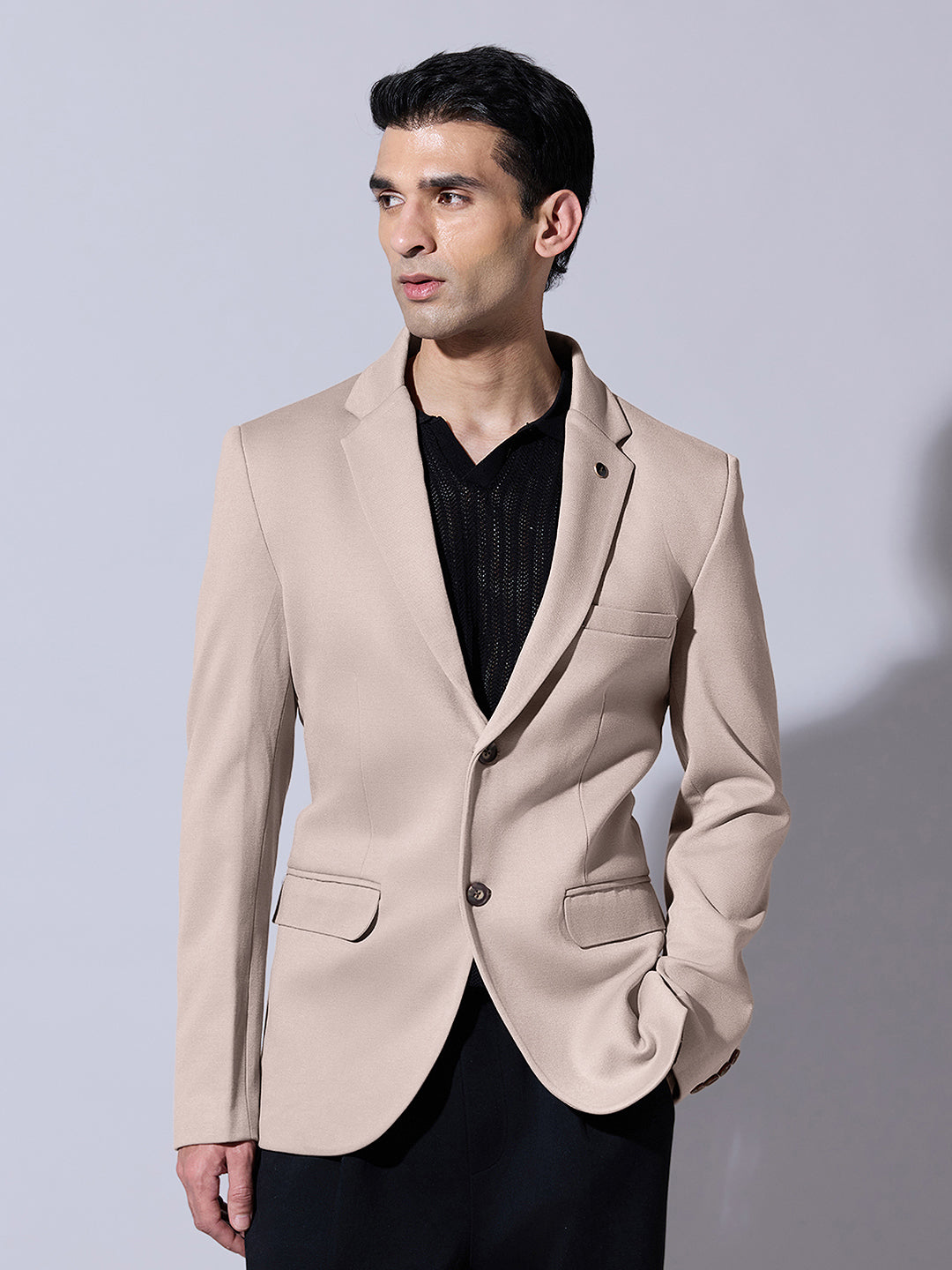 Men's Beige Single Breasted Tailored Fit Blazer
