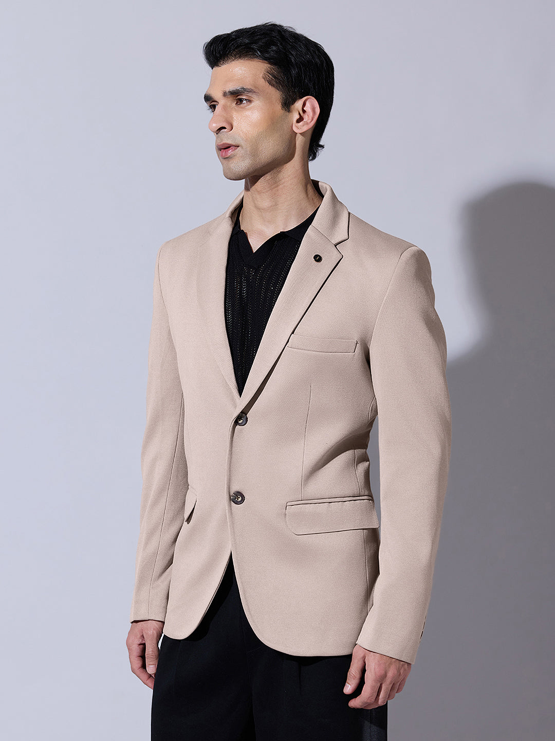 Men's Beige Single Breasted Tailored Fit Blazer