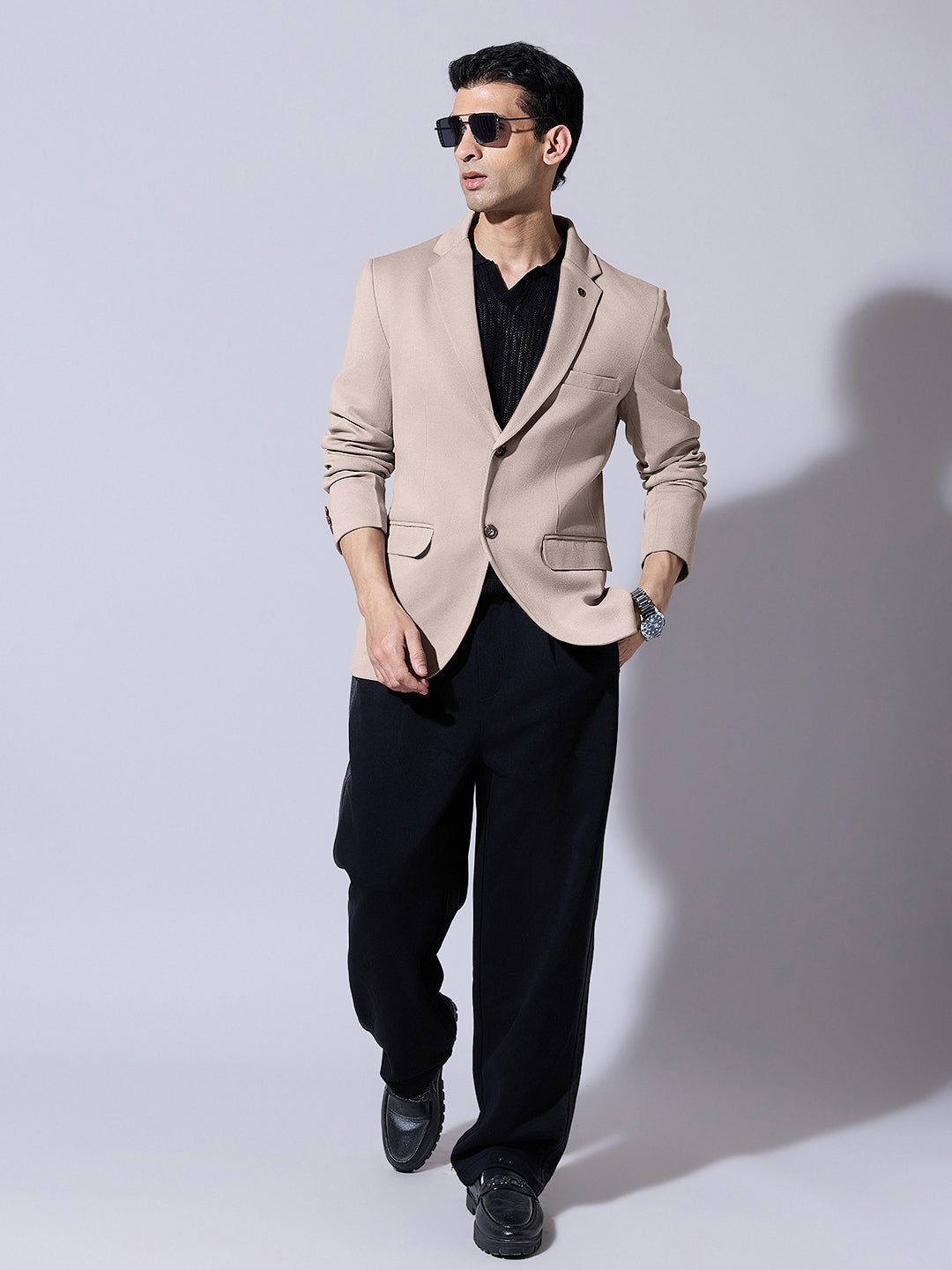 Men's Beige Single Breasted Tailored Fit Blazer