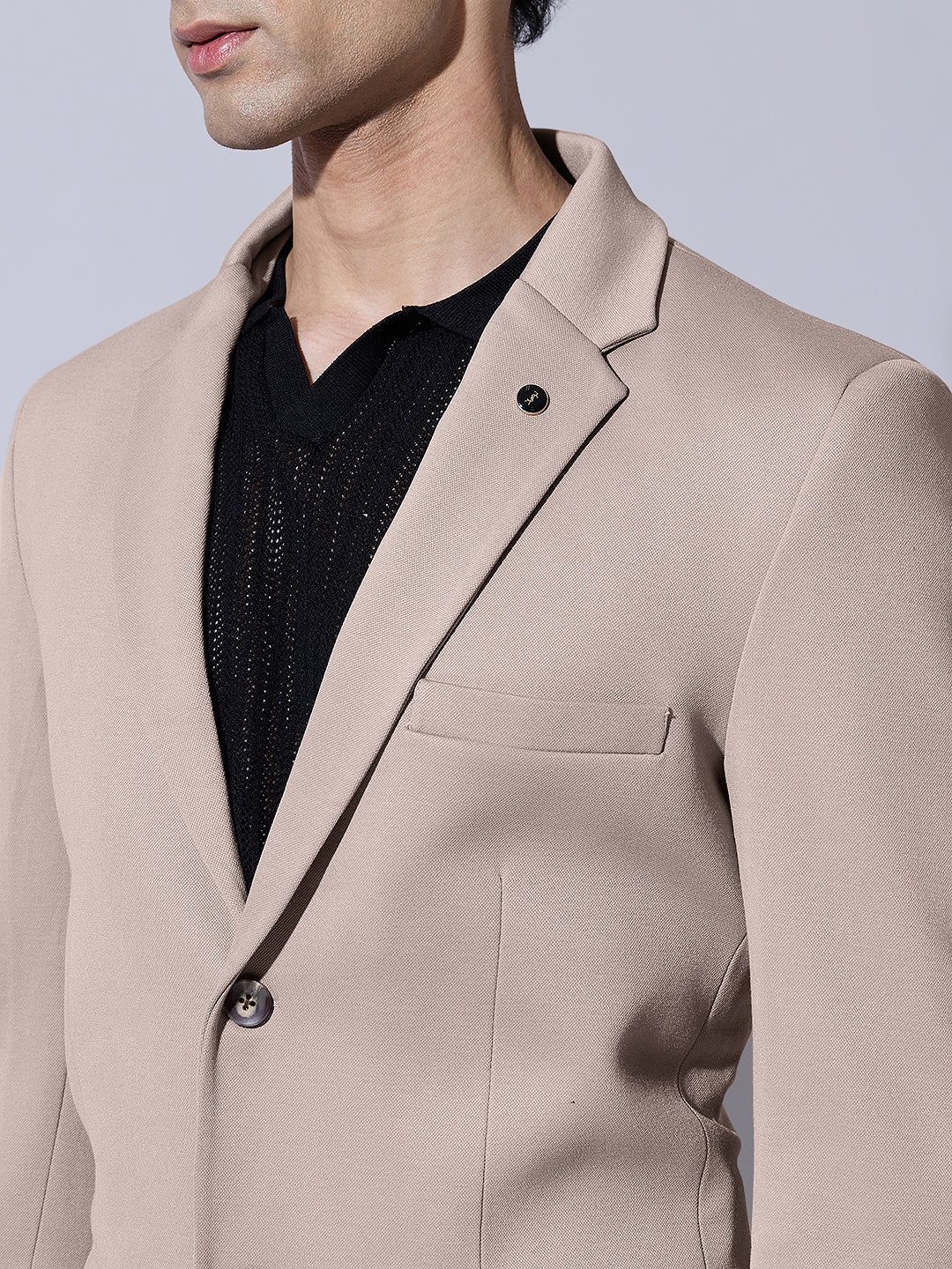 Men's Beige Single Breasted Tailored Fit Blazer