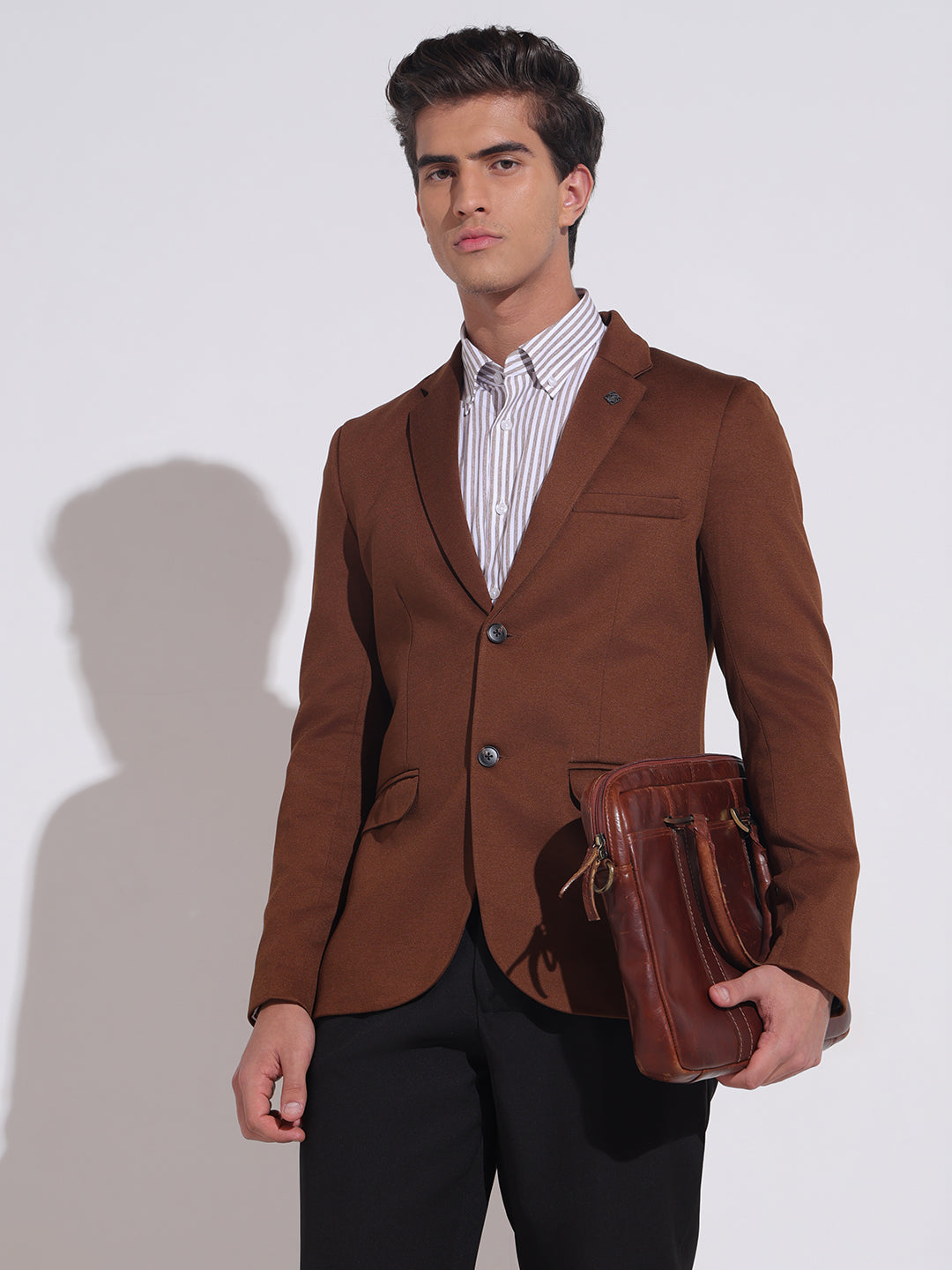 Men's Coffee Brown Single Breasted Slim Fit Blazer