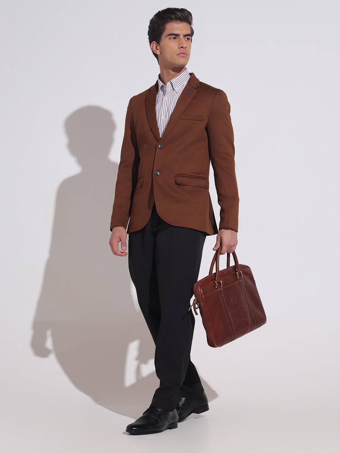 Men's Coffee Brown Single Breasted Slim Fit Blazer