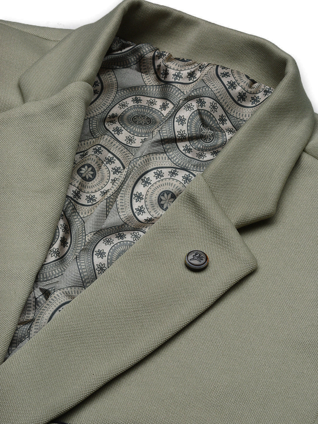 Men Solid Sea Green Single Breasted Blazer