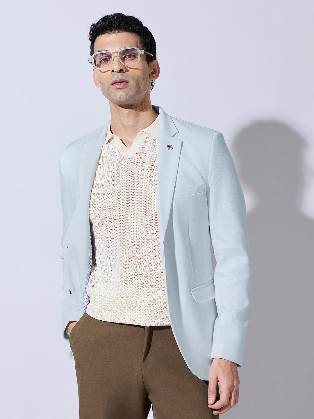 Men's Sky Blue Single Breasted Tailored Fit Blazer