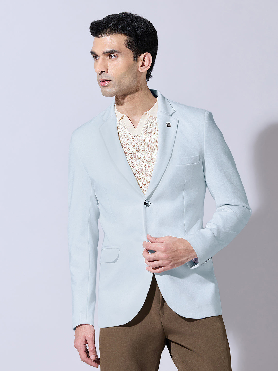 Men's Sky Blue Single Breasted Tailored Fit Blazer