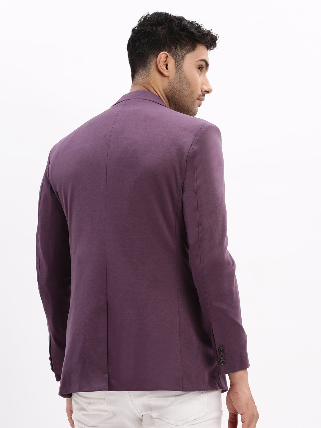 Men Solid Violet Single Breasted Blazer