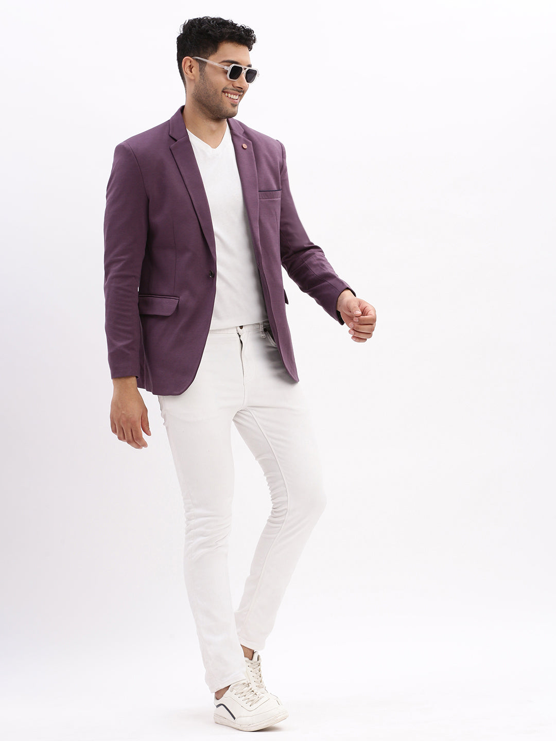 Men Solid Violet Single Breasted Blazer