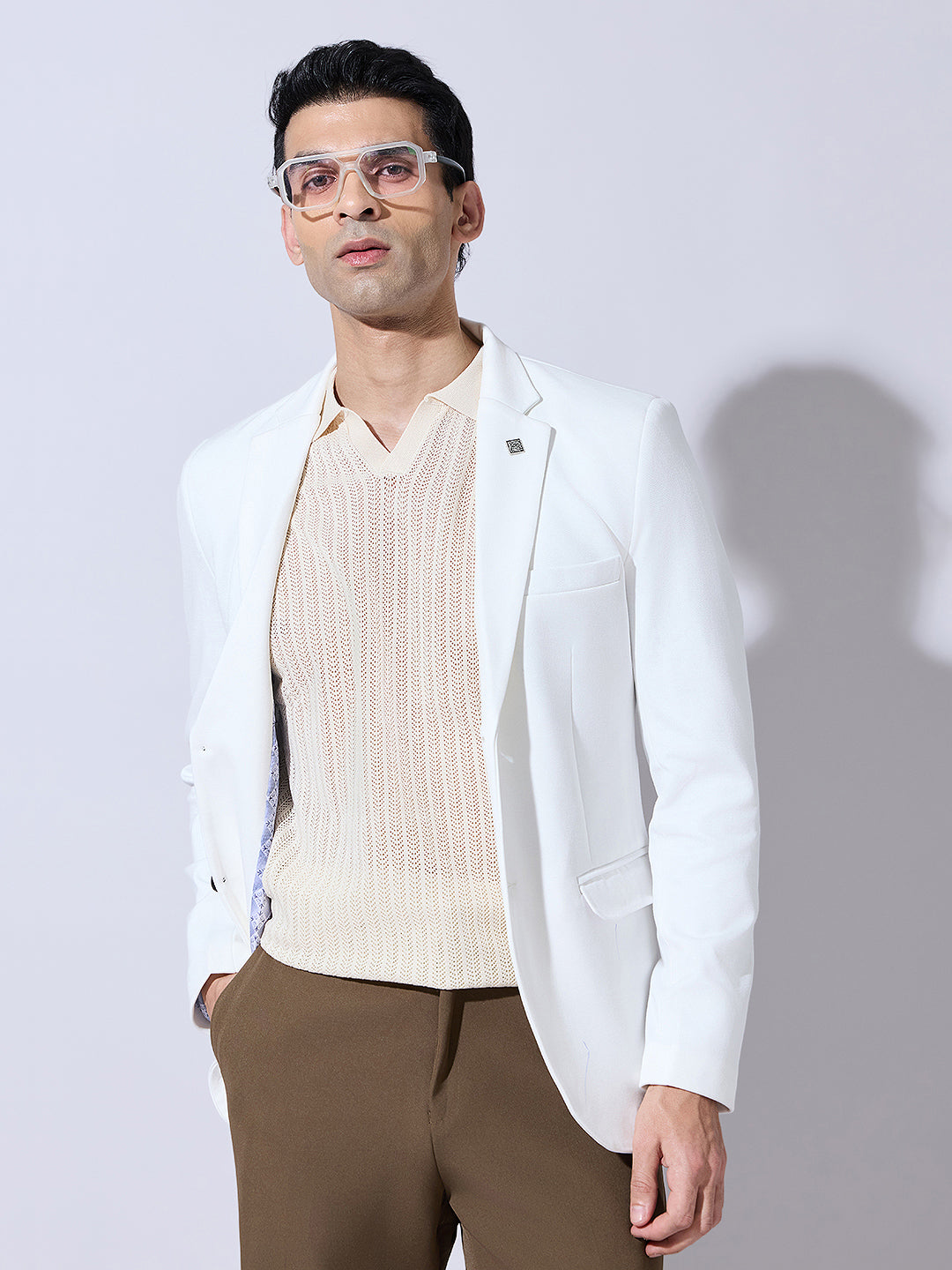 Men's White Single Breasted Tailored Fit Blazer