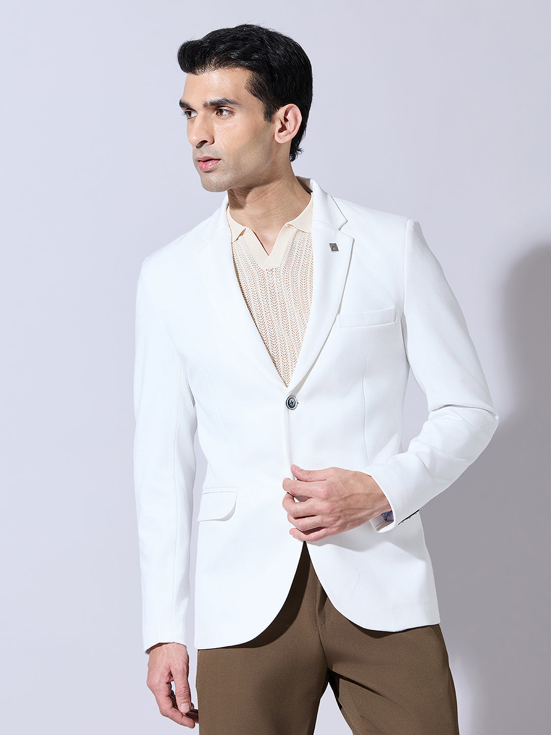 Men's White Single Breasted Tailored Fit Blazer