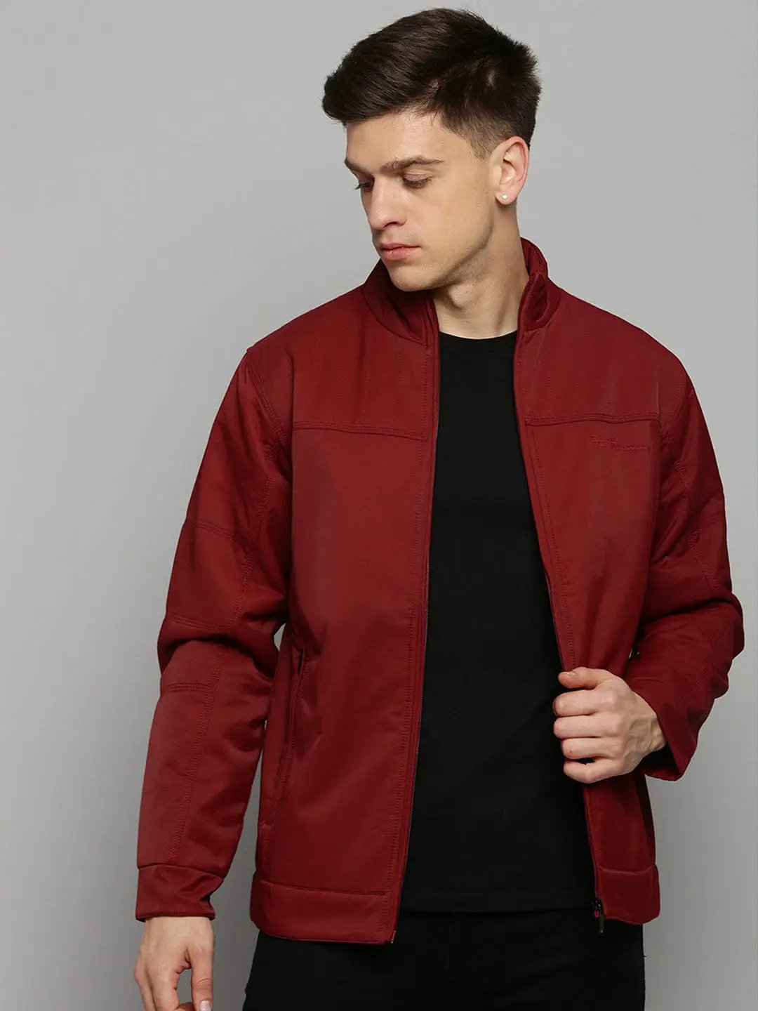 Men's Mock Collar Solid Maroon Padded Jacket