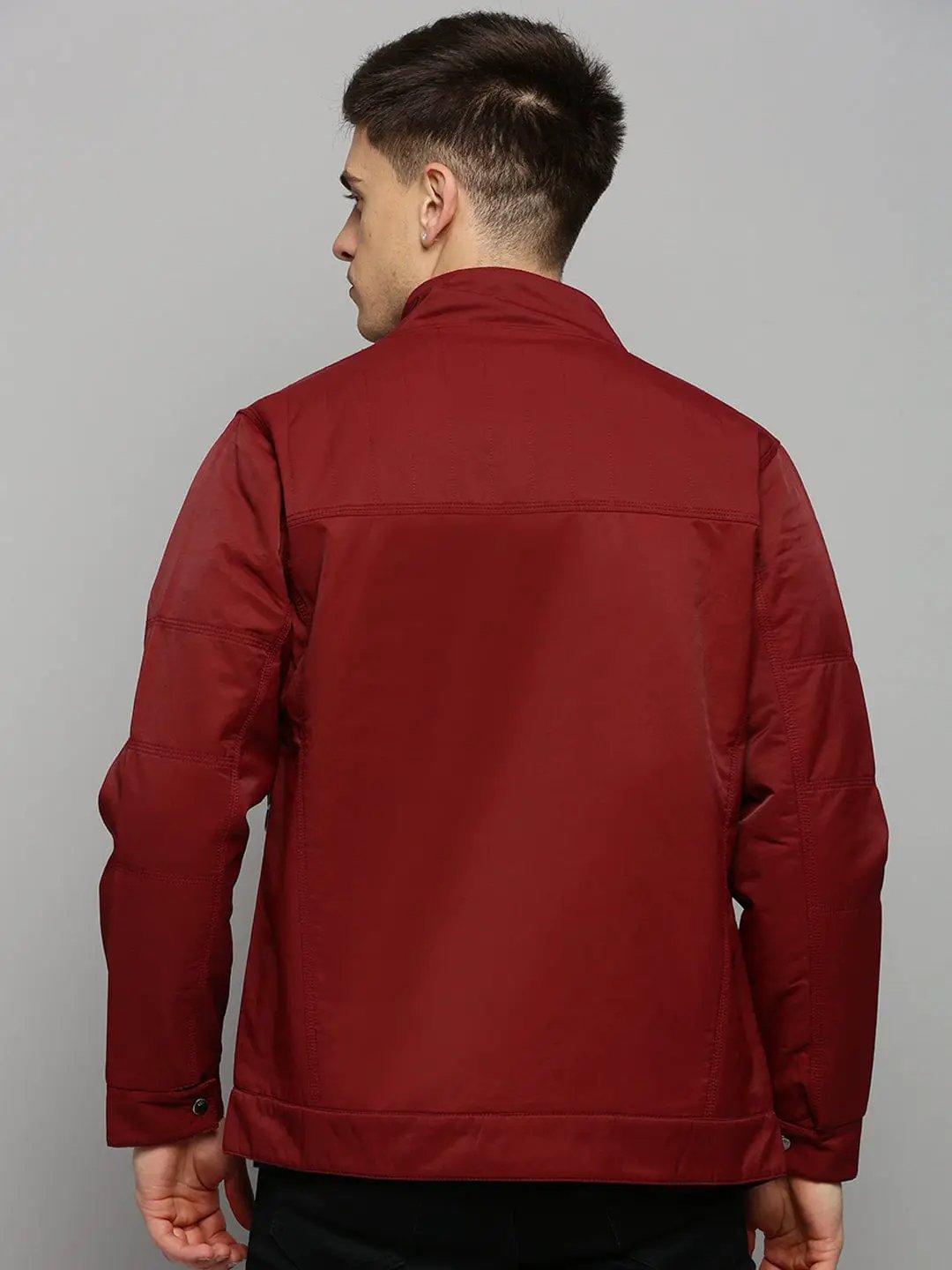 Men's Mock Collar Solid Maroon Padded Jacket