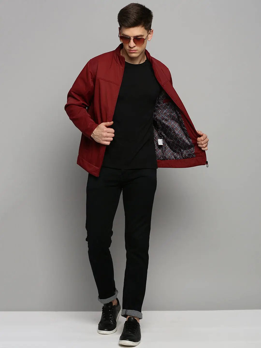Men's Mock Collar Solid Maroon Padded Jacket