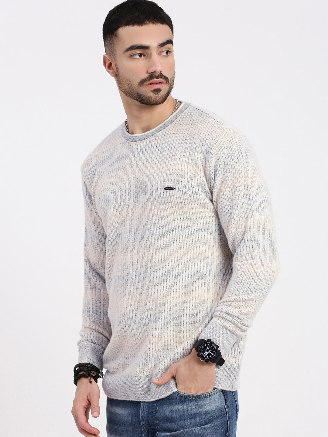 Men Grey Geometric Sweater