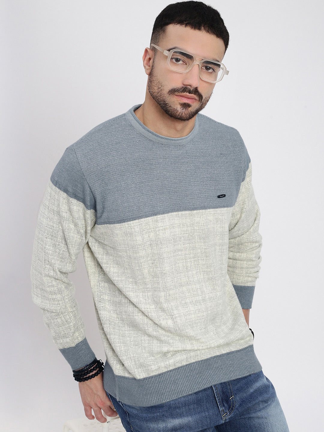 Men Grey Colourblocked Sweater