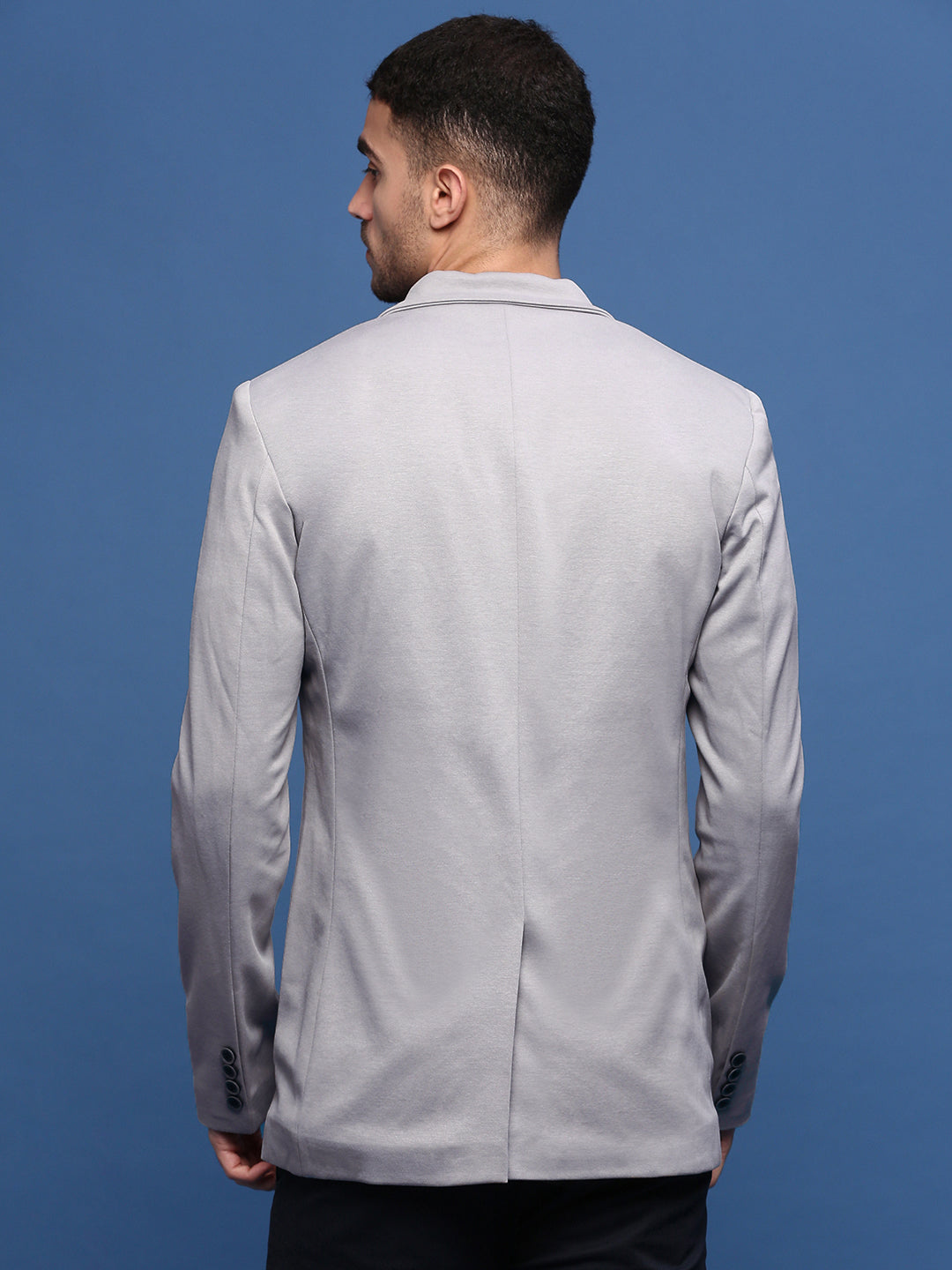 Men Grey Solid Single Breasted Blazer