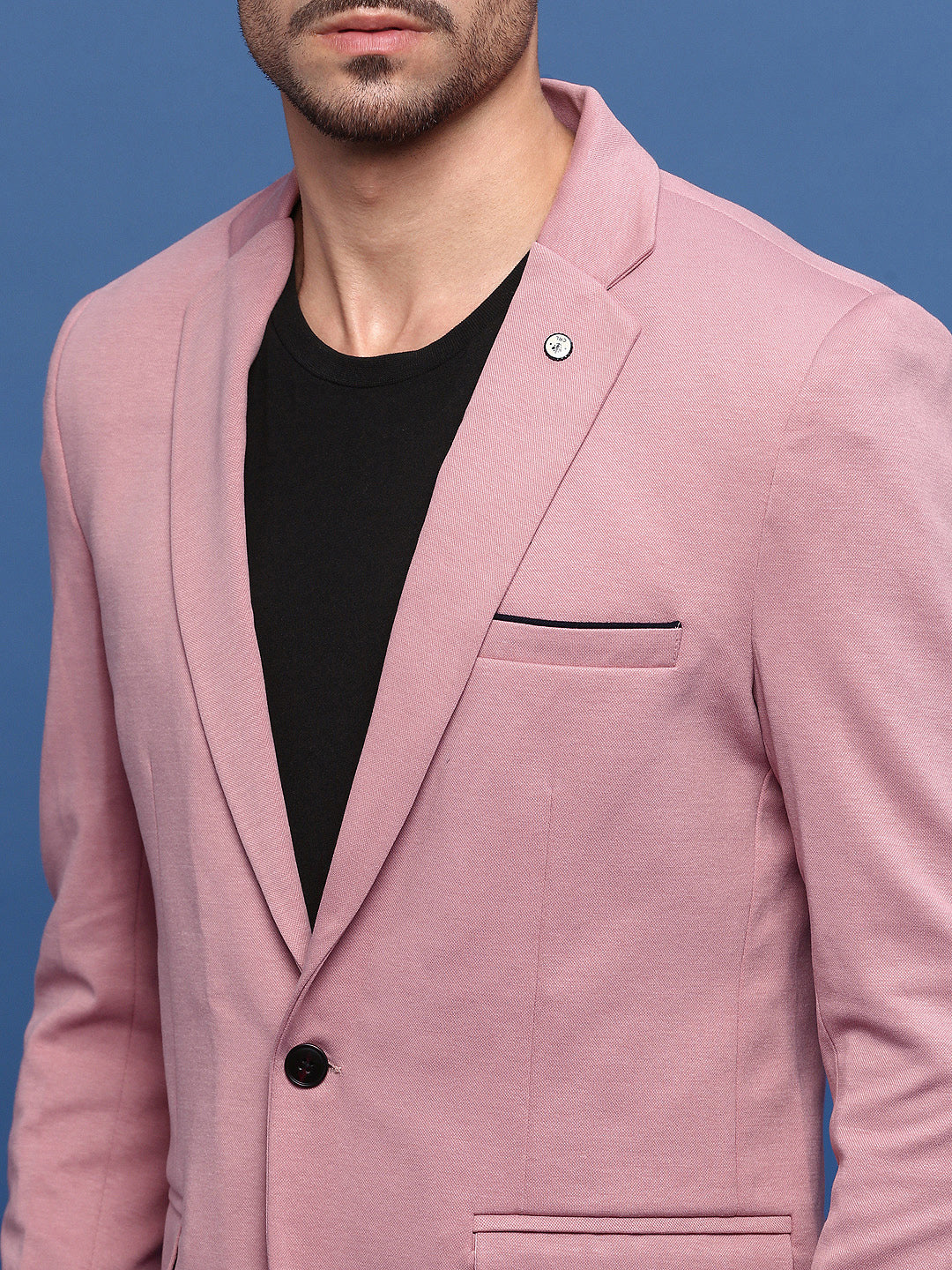 Men Peach Slim Fit Single Breasted Blazer