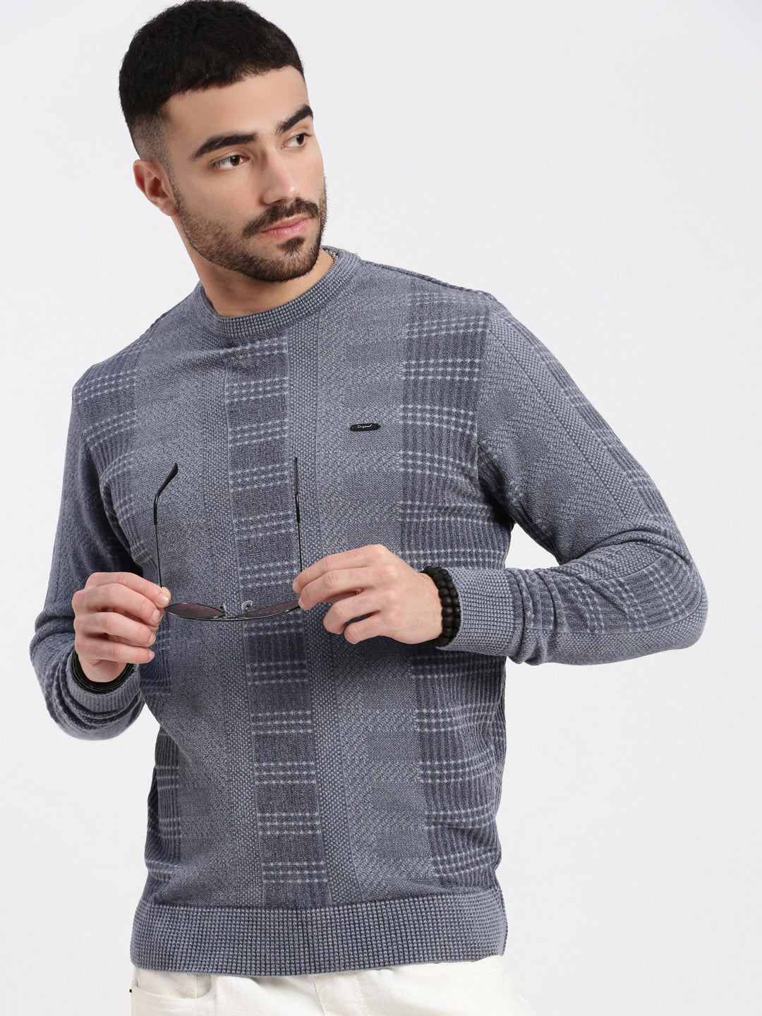 Men Grey Striped Sweater