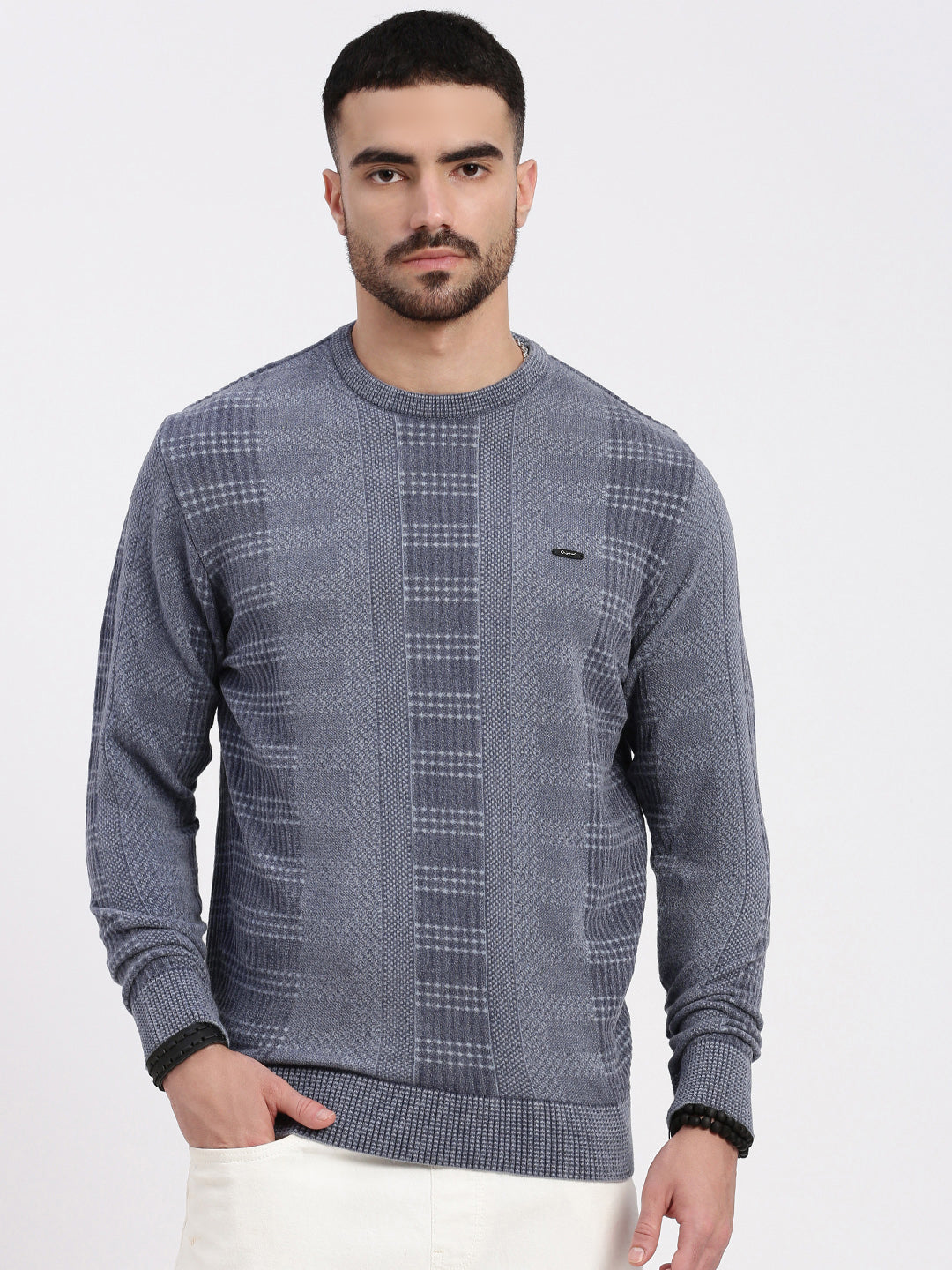 Men Grey Striped Sweater