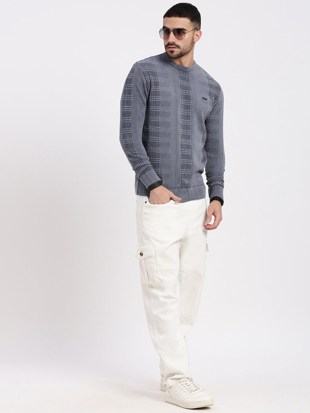 Men Grey Striped Sweater