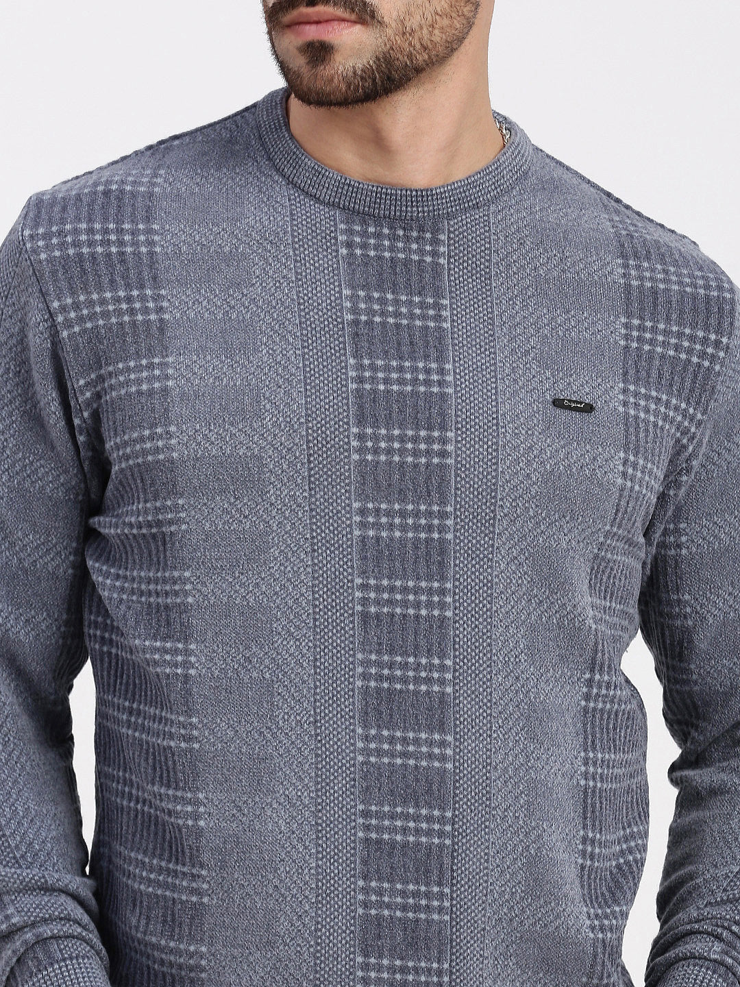 Men Grey Striped Sweater