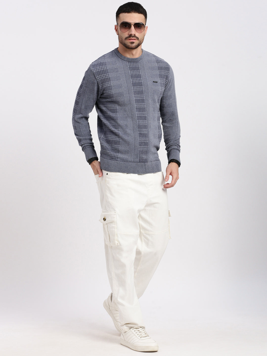 Men Grey Striped Sweater