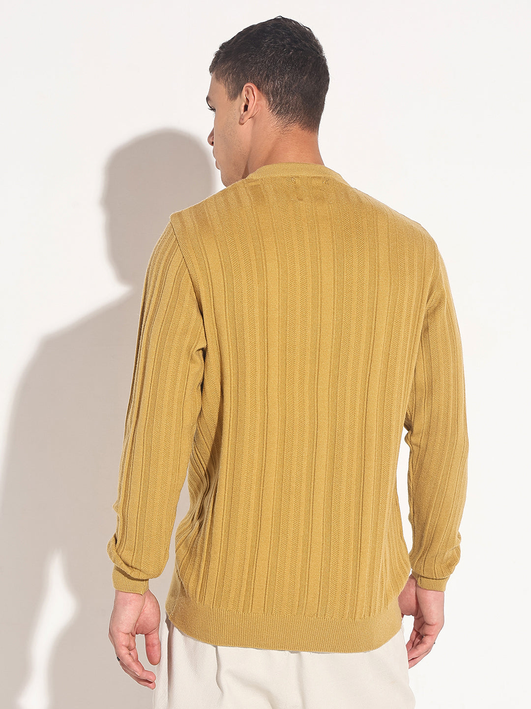 Men's Mustard Ribbed Round Neck Sweater