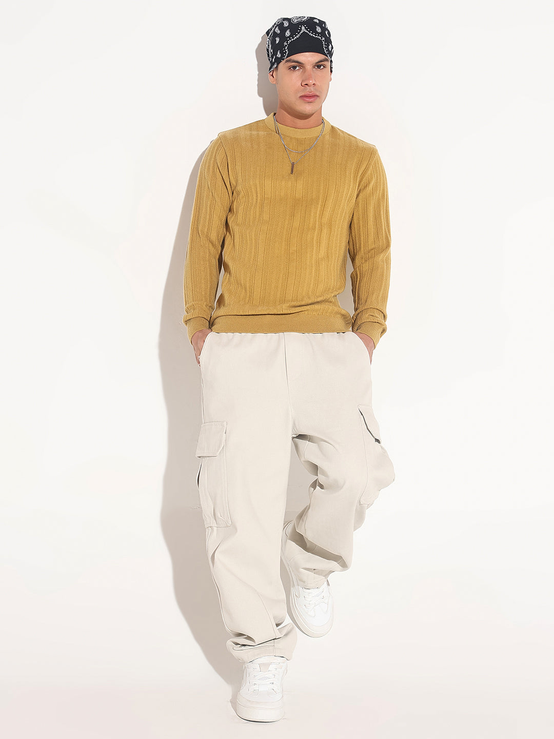 Men's Mustard Ribbed Round Neck Sweater