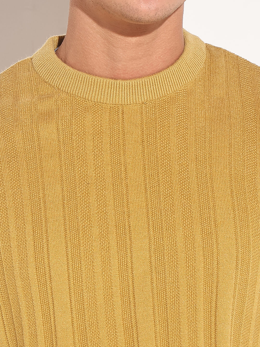 Men's Mustard Ribbed Round Neck Sweater