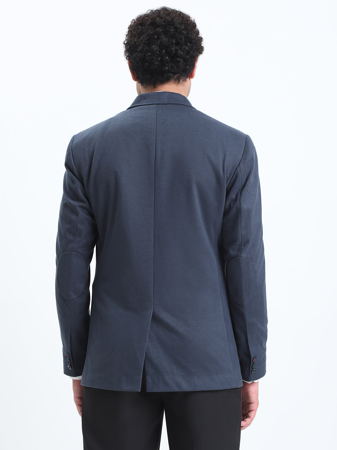 Men's Navy Blue Tailored Single-Breasted Blazer with Notched Lapel