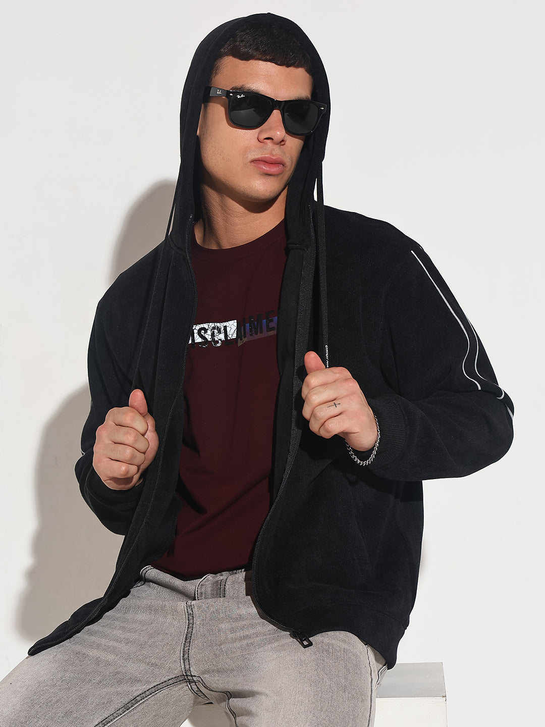 Men's Black Zip-Up Hoodie with Pocket