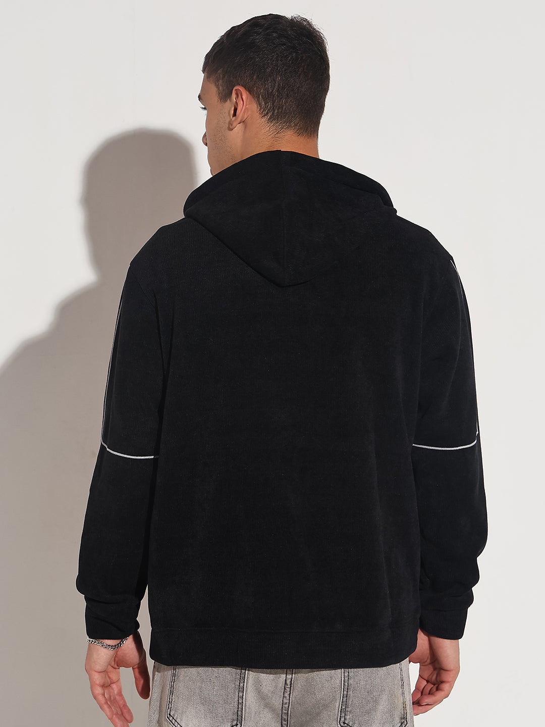 Men's Black Zip-Up Hoodie with Pocket