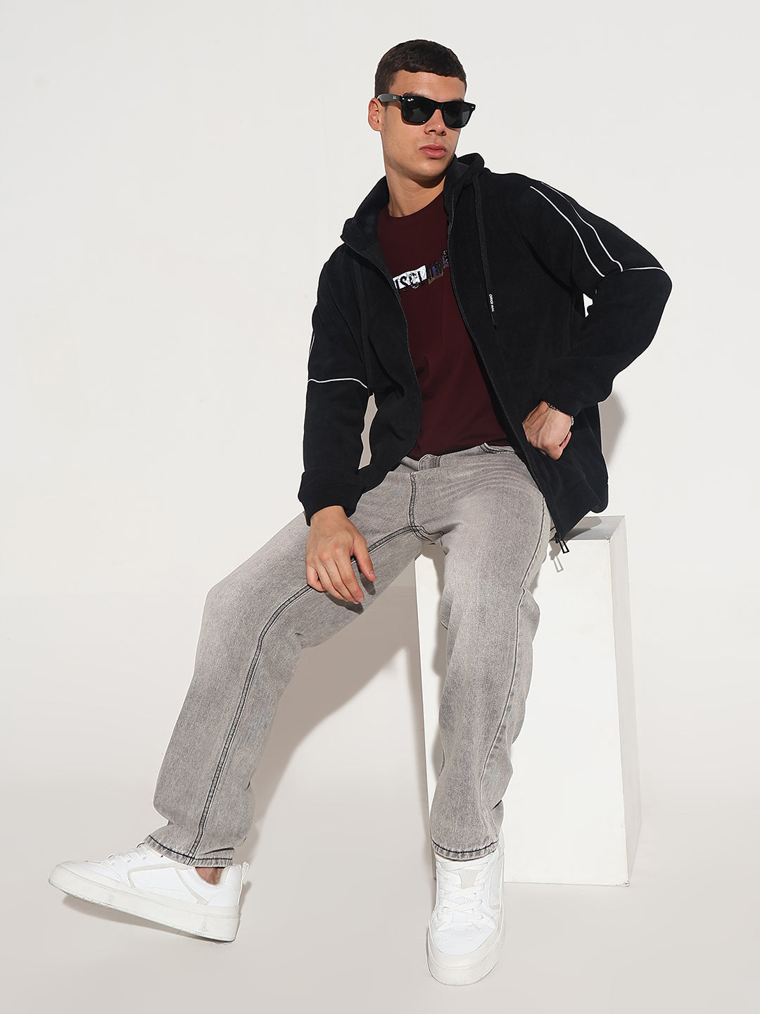 Men's Black Zip-Up Hoodie with Pocket