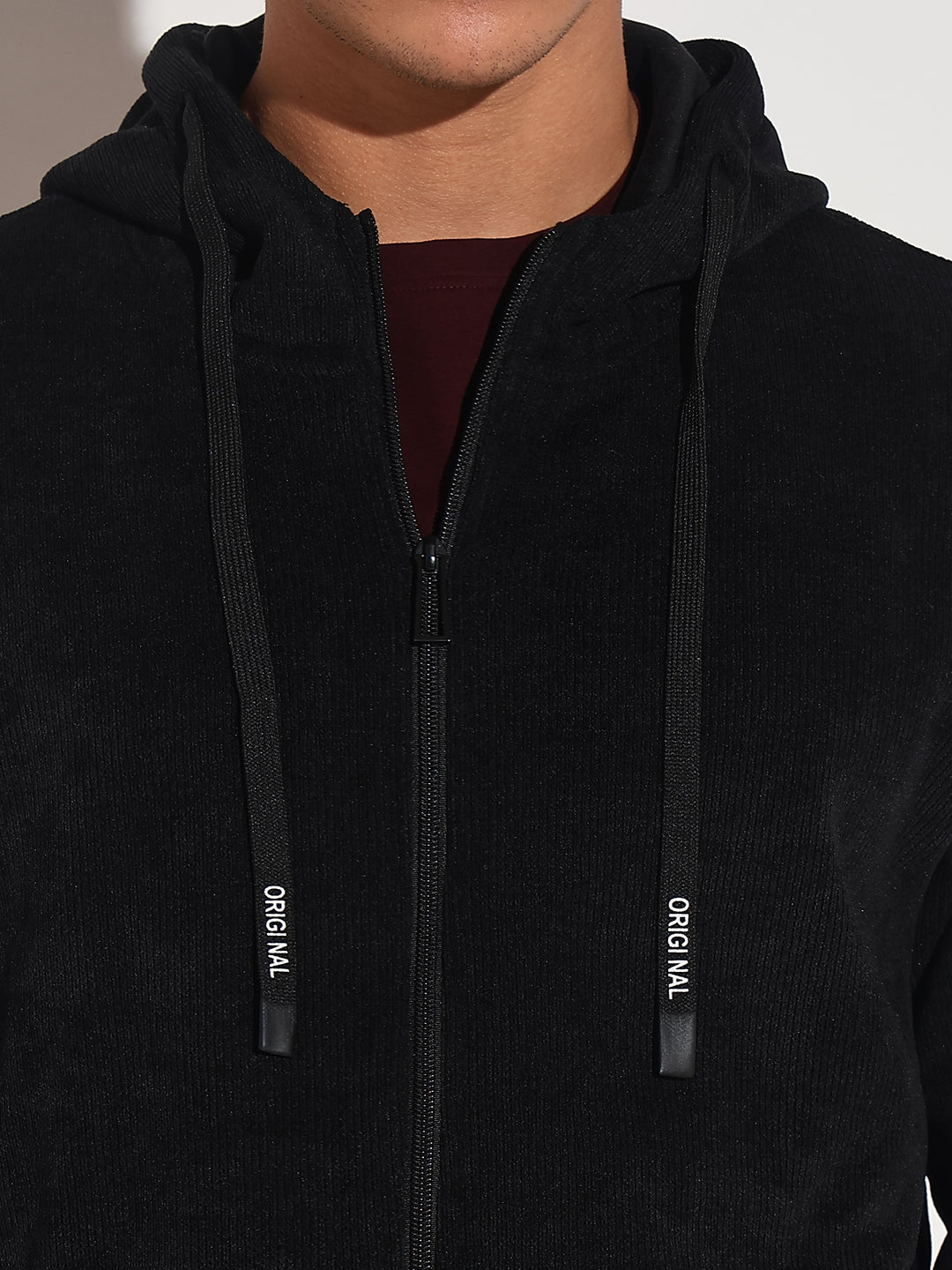 Men's Black Zip-Up Hoodie with Pocket