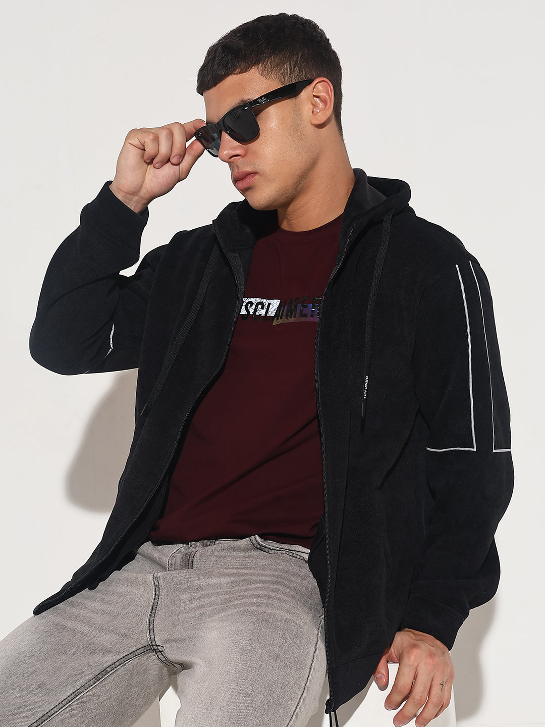 Men's Black Zip-Up Hoodie with Pocket