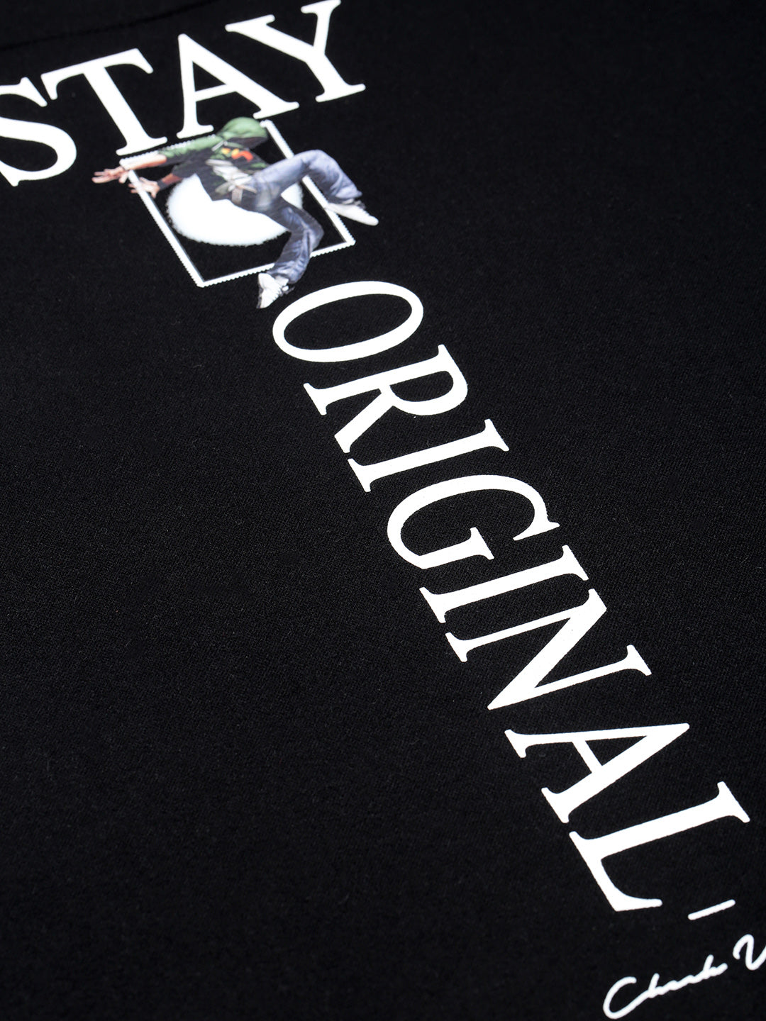 Men's Black Graphic Print Round Neck Pullover Sweatshirt