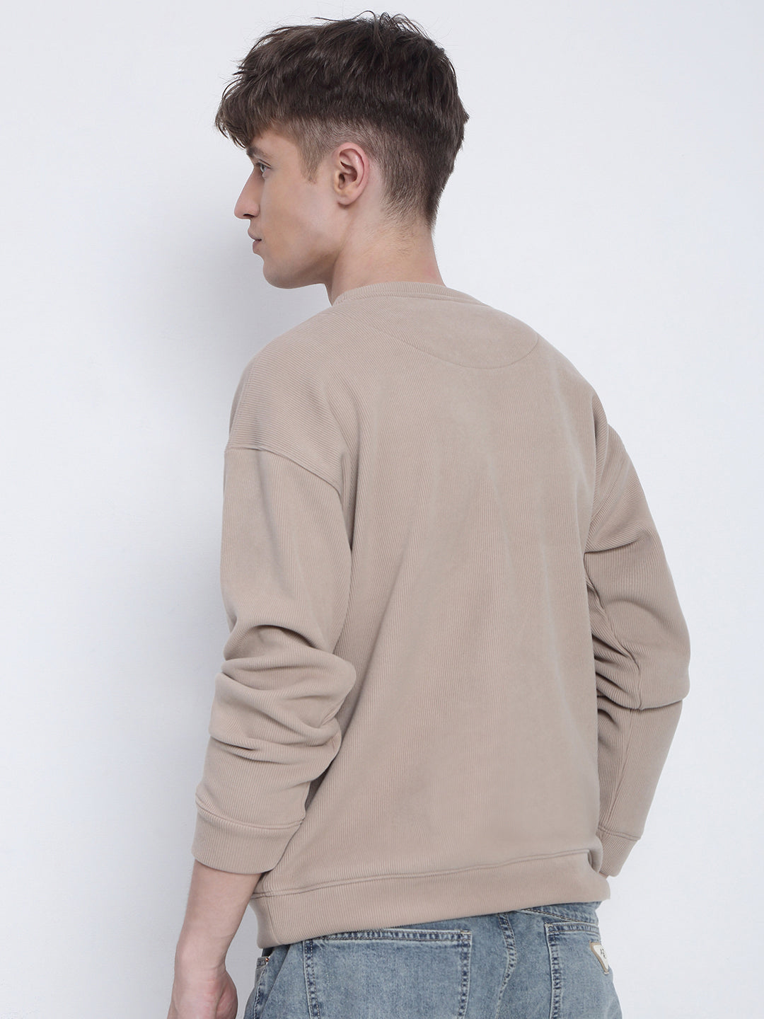 Men's Beige Round Neck Sweatshirt