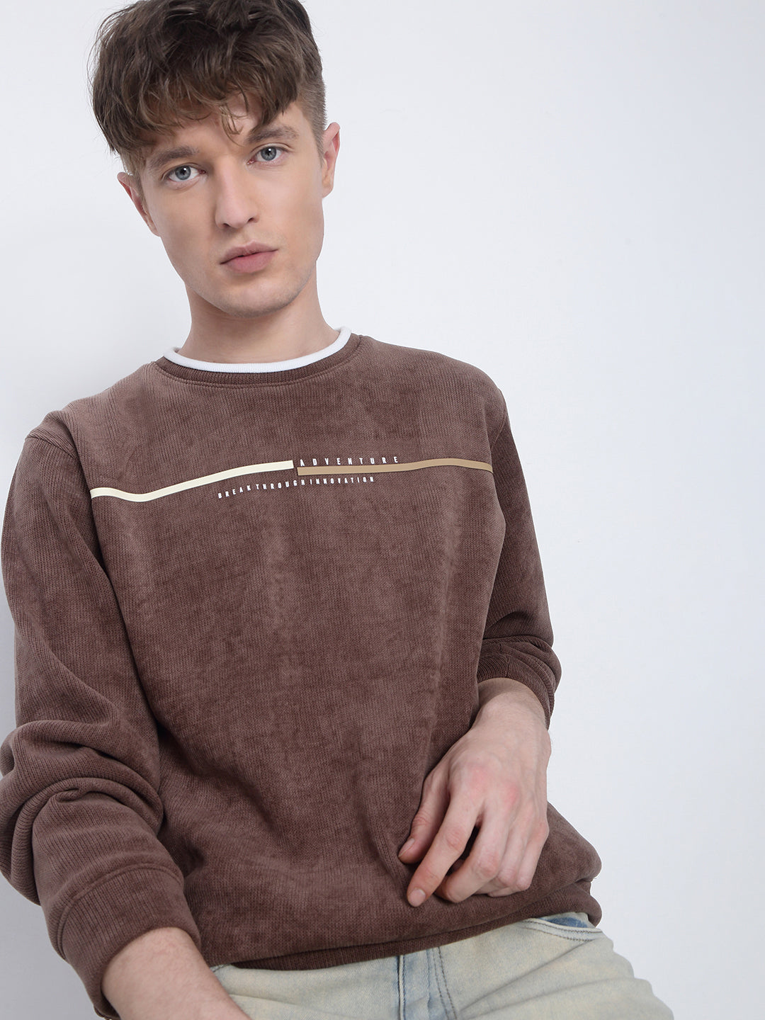 Men's Brown Round Neck Sweatshirt